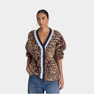 💙🤎 NWT! KBB by KAHLANA BARFIELD BROWN Tan Leopard Print Cardigan - Size Large